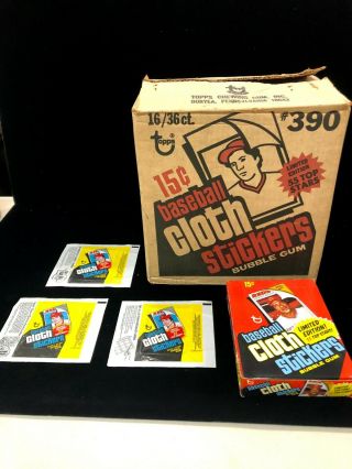 1977 Topps Baseball Cloth Stickers Wax Box Case & Wax Box Empty With 3 Wrappers