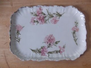 Vintage Made In Germany Porcelain Pottery Tray With Pink Floral Design