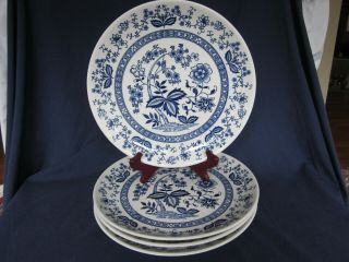 Set Of 4 Vintage Blue & White Japan Blue Danube Blue Onion China Dinner Plates
