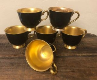 6 Vintage Aizu Japan Lacquer Ware Tea Punch Cups Mugs Black Gold
