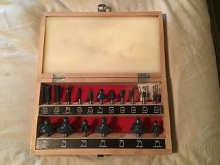 Vintage Sears Craftsman 18 - Piece Router Bit Set/wooden Collectors Storage Case