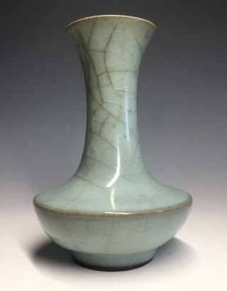 Chinese Blue Celadon Ru - Ware Type Stoneware Crackle Glazed Bottle Vase