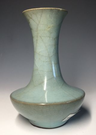 Chinese Blue Celadon Ru - Ware Type Stoneware Crackle Glazed Bottle Vase 2