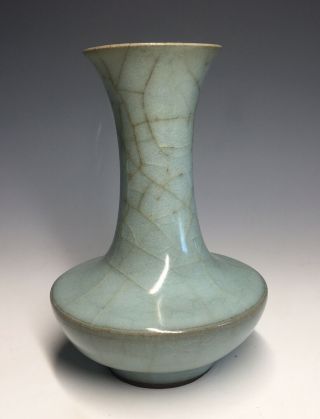 Chinese Blue Celadon Ru - Ware Type Stoneware Crackle Glazed Bottle Vase 3