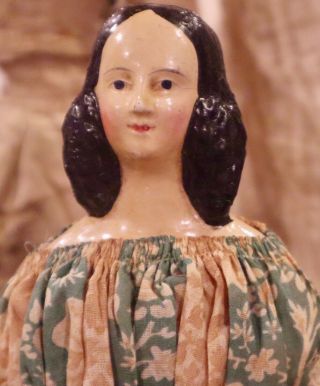Antique 14 " C1820 Paper Mache Milliners Model Spaniel Curl W/bun Doll