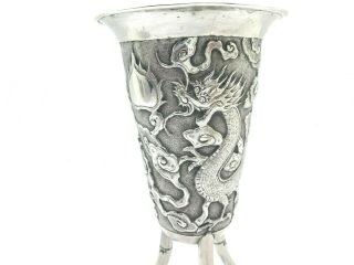 Antique Chinese Export Silver Dragon Cups on Bamboo Legs 3