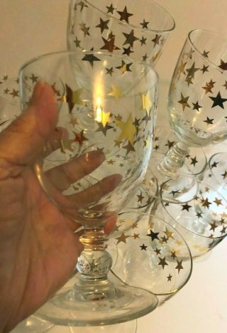 Vtg Metallic Gold Star Wine Water Goblets Glasses Stemmed Clear Glass Pedestal