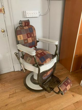 Theo A Kochs Antique Upholstered Barber Chair