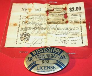 1941 Mississippi Resident Fishing License & Receipt - 593 Clarksdale?