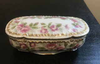 Antique Ch Field Haviland Limoges Porcelain Match Safe Holder Box Floral Vintage