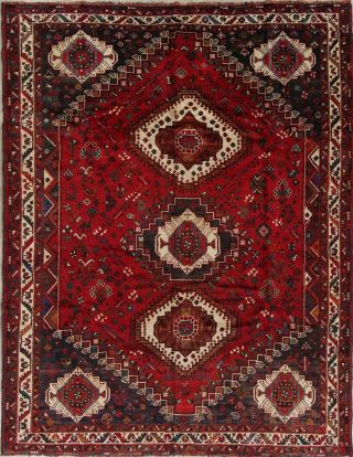 Tribal Semi - Antique Abadeh Wool Oriental Hand - Knotted 7x9 Area Rug Red