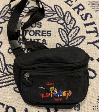 Vintage Walt Disney World Black Fanny Pack Waist Bag Character Logo Embroidered