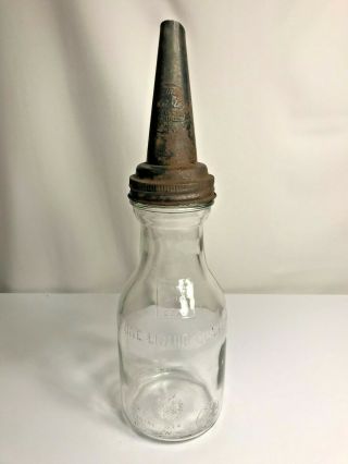 Vintage Glass Motor Oil Bottle Duraglas One Liquid Quart With Master Mfg.  Spout