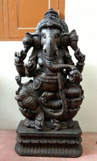 3 Ft Wooden Ganesh Ganesha Sculpture Handcarved Statue Hindu Temple Idol Murti