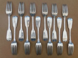 12 Coin Silver Dinner Forks Fiddle & Thread Marquand & Co NYC 1836 1078 grams 2