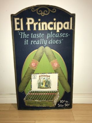 Orig 1930s Cigar Store Diecut Cardboard Display Sign For El Principal Cigars