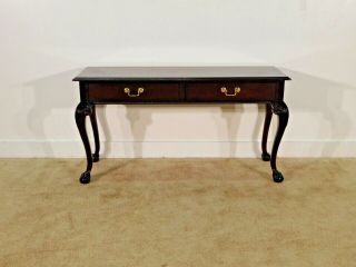 Thomasville Ball & Claw Acanthus Carved Inlaid Flame Mahogany Sofa Console Table