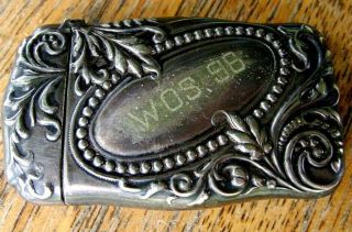 1896 Antique Art Nouveau Match Safe Vesta Case Vintage Unmarked German Silver?