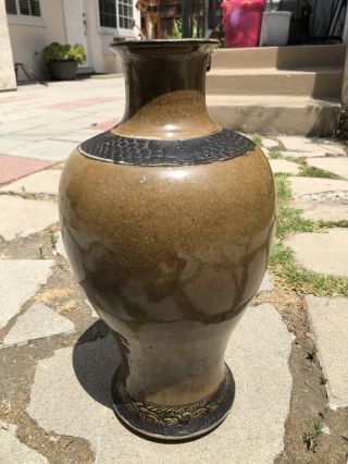 18” Large 18/19th C Antique Chinese Crackled Glaze Celadon Porcelain Vase Signed