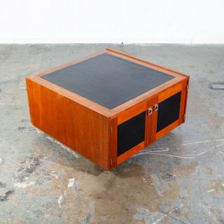 Mid Century Danish Modern Coffee Table Teak Square Black Bornholm Cube Leather