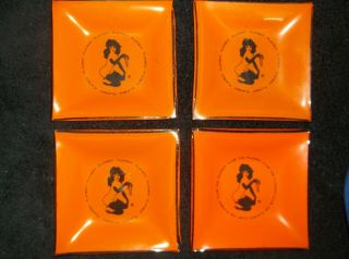 Vintage The Playboy Club Orange Glass Ash Trays (set Of 4)