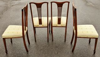Set Of 4 Antique 19th C Edwardian Carved Inlaid Satinwood English Parlor Chairs