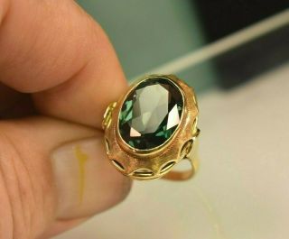 Estate Antique Vintage 18k Gold 11.  5 Ct Green Spinel Ring Sz 8