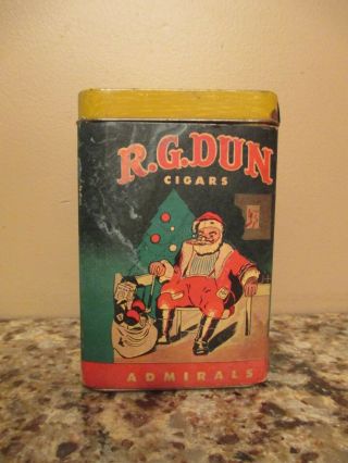 Vtg.  R.  G.  Dun Admirals Christmas Cigar Box - Cardboard Sides W/ Tin Bottom/lid