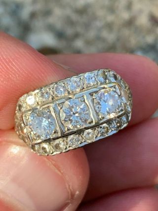 Antique Vintage Art Deco 14k Solid Diamond Cocktail Ring Gorgeous Estate Piece