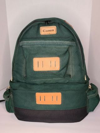 Vintage Canon Slr Or Video Camera Canvas Storage Travel Backpack Bag Green