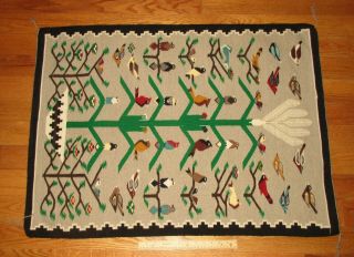 Vintage Native American Indian Navajo Tree Of Life Bird Rug Blanket 40 " X29 "