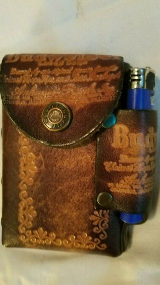Vtg Budweiser Beer Tooled Leather Cigarette Case/cover& Lighter Holder Fits Bic