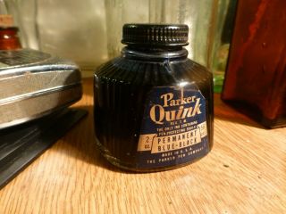 Vintage Deco Parkers Quink Ink Bottle/well For Quill 2 Oz Full