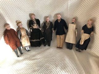 Set Of 7 Exquisite And Rare Antique German Doll House Dolls