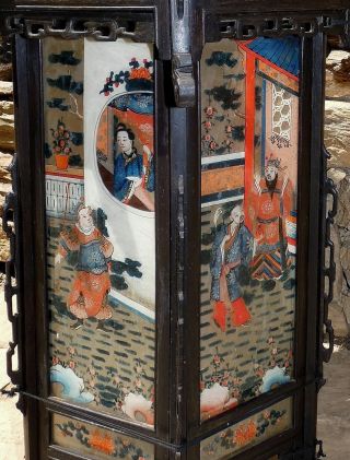 Rare 19th Century Antique Chinese Carved Wood and Painted Glass Palace Lantern 2