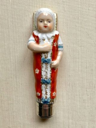 Antique Porcelain Royal Copenhagen Swaddled Baby Needle Bodkin Etui Case