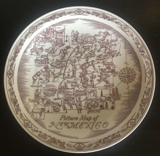 Vtg Mexico Vernon Kilns Plate Picture Map Red Midcentury Souvenir State Road