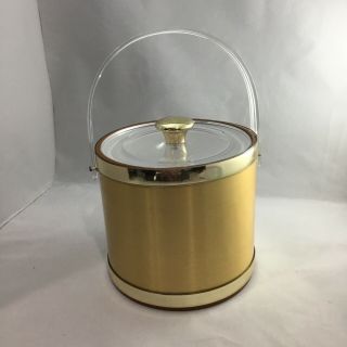 Vintage Culver Ice Bucket Brushed Gold 829 Lucite Handle Box
