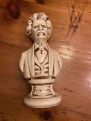 Vintage Mark Twain Bust 7 " Ceramic Statue Figure On Pedestal