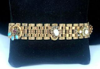 ANTIQUE SIGNED 9 CT SOLID YELLOW GOLD & GEMSTONE BRACELET 28.  2 GRAMS 2
