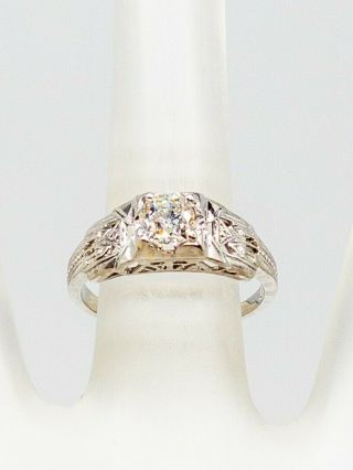 Antique 1920s.  50ct Vs H Old Mine Cut Diamond 18k White Gold Filigree Ring