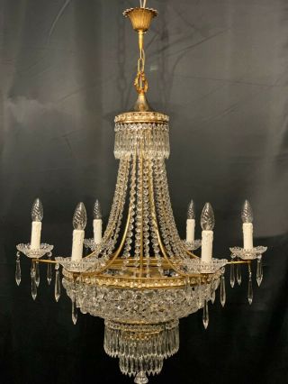 Very Rare Large Old Vintage Antique Style Crystal/glass Chandelier 6arm 9 Lamp