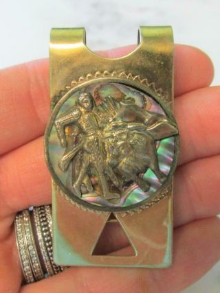 Vintage Taxco Sterling Silver Money Clip W/ Abalone 19.  2grams 12 - B2570