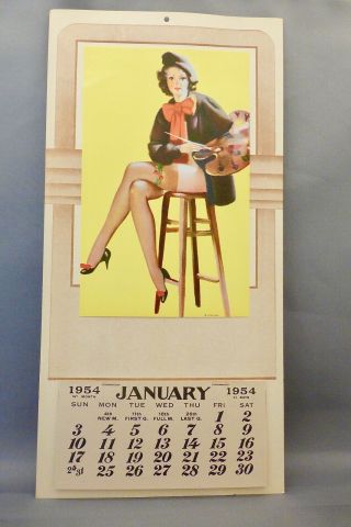 Vintage Gil Elvgren Sexy Pin - Ups Calendar 1954 Artist