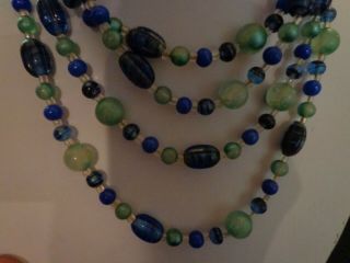 Antique Art Deco Blue Green Glass Flapper Necklace