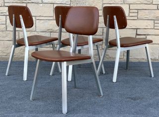 Set Of 4 Mid Century Modern Shaw - Walker Aluminum & Brown Vinyl Office Chairs