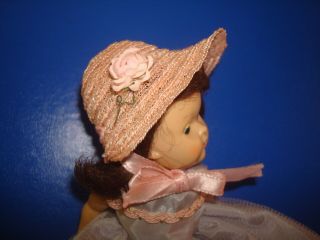 Vtg 1953 Ginny Vogue Party Straw Hat 74 Fit Jill/mdm Alexander/muffie/ginger/8 "