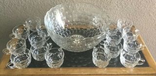 Vintage Mid - Century Federal Glass Yorktown (colonial) Punch Bowl Set,  18 Cups