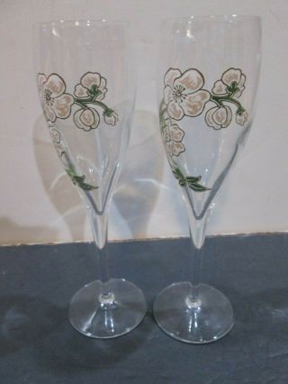 Set 2 Vintage French Perrier Jouet Champagne Flutes Hand Painted Anemone Belle