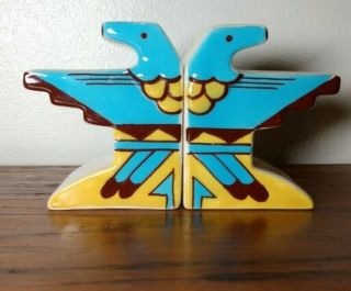 Vintage Native American Thunderbird Ceramic Salt And Pepper Shakers Navajo